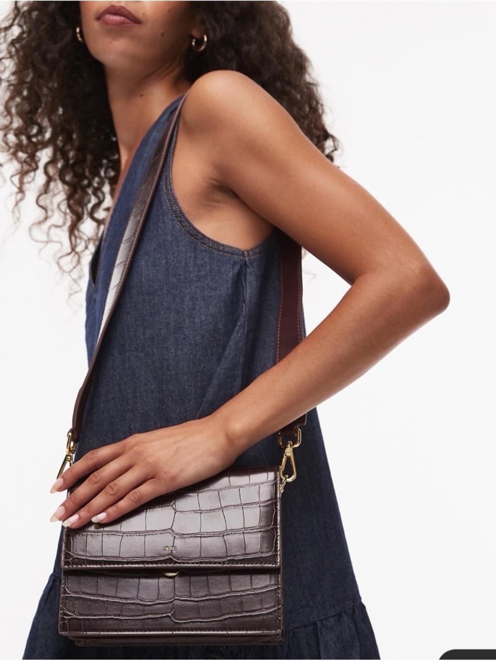 JW PEI mini flap crossbody bag in brown croc
